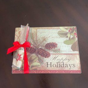 Holiday Glass Cutting Board w/ Matching Knife